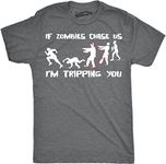 Crazy Dog T-Shirts Mens If Zombies Chase Us I'm Tripping You Funny Halloween Undead Tshirt for Guys (Dark Heather Grey) - 3XL