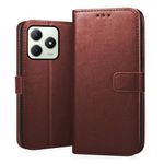 CEDO Realme C63 / Realme Narzo N63 (4G) Flip Cover | Leather Finish | Inside Pockets & Inbuilt Stand | Shockproof Wallet Style Magnetic Closure Back Case Flipcover (Brown)