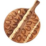 NQEUEPN 24 Holes Deviled Egg Platter, Reversible Acacia Wood Devil Egg Tray Thick Round Charcuterie Serving Container Board Deviled Egg Plate Holder Carrier for Easter Christmas Kitchen Countertop