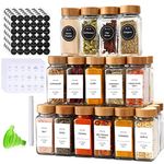 Spice Jars with Label-4oz 24Pcs，DIMBRAH Glass Spice Jars with Bamboo Lids，Spices Container Set with White Printed Spice Labels，Kitchen Empty Spice Jars