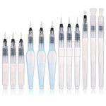 Opopark Water Brush Pack of 12 Refillable Water Brush Pens Aqua Paint Brushes Ink and Water Brush Pens Art Supplies for Water Color Painting Blending Lettering with Assorted Tips