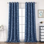 WEST LAKE Dusty Blue Leaf Jacquard Curtains 84 Inches Long Room Darkening Panels Farmhouse Embroidery Botanical Pattern Linen Textured Drapes Grommet Window Treatment for Bedroom,Living Room,50"x84"x2