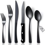 APEO 48 Piece Matte Black Silverware Set with Steak Knives, Black Flatware Set for 8, Stainless Steel Tableware Cutlery Set, Mirror Finished Utensil Sets for Home Restaurant