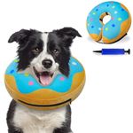 KIKNIN Inflatable Dog Cone Collar, Protective Recovery Collar Cone for Small Medium Large Dogs and Cats, Soft E-Collar Dog Donut Cone Alternative After Surgery (Blue, Large)