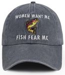 Fishing Hats for Men, Fun Women Want Fish Fear Me Hat, Adjustable Cotton Embroidered Fish Baseball Cap, Funny Birthday Gag Gifts for Men, Dad, Fishing Lovers, Man, Father, Husband, Friends (Grey),