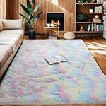 Shag Area Rugs for Living Room Bedroom Rug Modern Ultra Soft Fuzzy Throw Carpets for Kids Girls Boys Pets Room Fluffy Rugs (2X3 Feet, Rainbow)