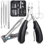 Toenail Clippers Set for Thick & Ingrown Hard Toenail Fingernail, 7PCS Nail Clippers and Professional Podiatrist Nail Cutter-Heavy Duty Stainless Steel Pedicure Toenail Scissors for Men Women (Black)