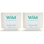 Wild - Natural Refillable Deodorant - Fresh Cotton & Sea Salt Refill Duo Pack - Vegan & Eco-Friendly - Aluminium Free - Long Lasting Protection - Natural Ingredients - 2 Pack of 40g Refills