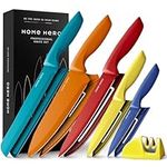 Home Hero Ultra-Sharp Stainless Steel Kitchen Knife Set - Chef Knife with Knife Sharpener - Steak Knives - Couteau Cuisine (6 pcs Set - Multi-Colour with Sheath)