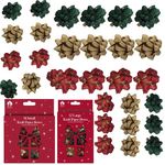 30PCs Christmas Kraft Gift Bows Assortment Red, Green & Gold, Self Adhesive Foil Kraft Bows For Xmas and Holidays (Small & Large)