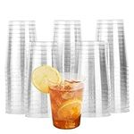 MATANA 180 Clear Hard Plastic Cups, Tumblers with Silver Glitter (285ml / 10oz) - Sturdy & Reusable - Birthdays, Weddings, Anniversary, Christmas, BBQ, Picnic, Parties