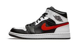 Nike Men's Air Jordan 1 Mid Basketball Shoes, Black Chile Red White, 10 UK