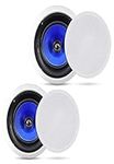 2-Way In-Wall In-Ceiling Speaker System - Dual 6.5 Inch 250W Pair of Hi-Fi Ceiling Wall Flush Mount Speakers w/ 1'' Silk Dome Tweeter -Home Theater Entertainment - Pyle PIC6E, White/Blue, 6.5''