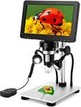 Microware 12MP Digital Microscope, G1200 Digital Microscope 7 Inch Large Color Screen Large Base LCD Display 12MP 1-1200X Continuous Amplification Magnifier with Aluminum Alloy Stand