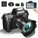 8K Digital Camera for Photography and WiFi & Dual-Lens Vlogging with 4" Touch Screen, 64MP Vlog Cameras 16X Digital Zoom, 3000mAh Battery, 32GB TF Card & Lens Hood(Black)