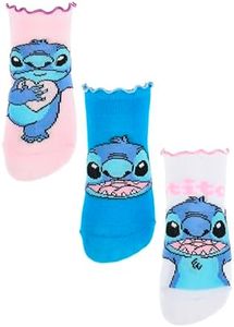 Sun City Stitch Calzini Corti per Bambina - Pacco da 3 Paia di Calzini (27/30, Rosa, Azzurro, Bianco)