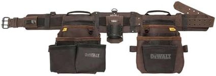 DEWALT PRO Leather Tool Rig – Premium Leather rig with Multiple Reinforced Pouches Adjustable Belt and Hammer Loop Built for Durability and All-Day jobsite Performance
