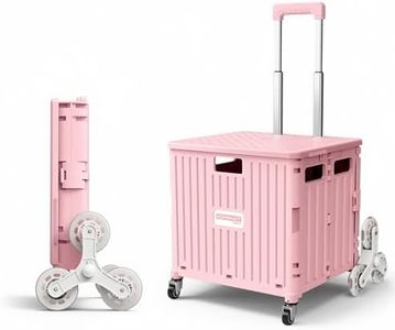Viviendo Stair-Climbing Folding Trolley with Lid – Heavy-Duty Collapsible Utility Cart, 70kg Load Capacity, 3-Wheel System, Tool-Free Assembly, Removable Box for Car Boot, Grocery, Camping - Pink