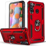 STARSHOP Compatible for Galaxy A21 Phone Case, Samsung A21 Phone Case, with [Tempered Glass Screen Protector Included], Ring Cover Red