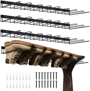 Therwen 4 Pieces Boot Rack Wader Hangers Wall Mount Boot Organizer Hanging Metal Tall Boot Holder for Cowboy Garage Boot Storage Closet Entryway Outdoor Drying (Black,for 16 Pairs)