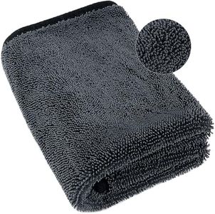 Airlab Microfibre Cloth Extra Large and Thick XXL 90x60cm, Microfibre Car Cleaning Cloths 650GSM, Super Absorbent Car Drying Towel for Car Detailing, Polishing, Cleaning, Wash, Black 24" x 35"