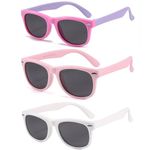 3 Pack Polarized Kids Sunglasses for Girls Boys with Flexible Frame Toddler Children Sunglasses De Sol Gafas Ages 3-10 UV400(White/+Pink/Purple+Dark Rose)