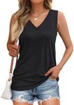 AUTOMET Black Tank Top Women Casual Loose Fit Long Tops Spring Summer V Neck Sleeveless Shirt Basic Tops 2024 Outfits Clothes