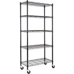 5 Shelf Garage Shelving Unit, Metal Shelves with Wheels Heavy Duty (210 lbs per shelf), Adjustable Storage Rack, NSF Wire Shelving, Utility Shelf for Kitchen Pantry Rack, Black (13.8L x 23.6W x 61.6H)