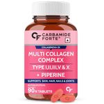 Carbamide Forte Collagen Supplements with Multi Collagen Tablets for Women & Men | Hydrolyzed Collagen Peptides With 5 Types of Collagen Powder | Collagen Supplements for Skin & Joint Support | Collagen Supplement for Women & Men - 90 Tablets