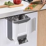 Taylor & Brown Folding Hanging Trash Can, Collapsible Home Recycle Trash Cans 9 litre Waste Bins Gabage Storage For Home Kitchen Cabinet Bathroom Car Office, White/Grey