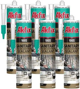 Akfix 100S RTV 100% Silicone Caulk Clear (6x10.1 fl.oz.) - Kitchen and Bathroom Applications, Waterproof & Low Odor Sealant for, Bathtub, Shower, Sink - Anti Shrink Caulking | Clear, 6 Pack