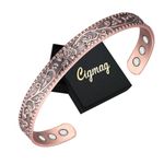 Cigmag 6X Lymphatic Drainage Copper Bracelet for Women 99% Solid Pure Copper Magnetic Bracelet Ultra Strength Magnet Adjustable Brazaletes Cuff Bangle with Gift Box (Roses Pattern)