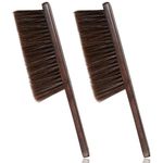 2 Pieces Hand Broom Woooden Dust Brush Bench Brush with Long Wood Handle Whisk Broom Soft Bristle Brush for Clothes Bed Fireplace Sofa Counter Car Household Cleaning (Brown)