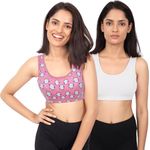 DChica Sports Bra for Women's, Cotton Non-Padded Full Coverage, Non-Wired T-Shirt Gym Workout Bra with Regular Broad Strap, Training Bra for Young Women (Pack of 2)