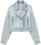 Cropped Denim Jacket for Women, Zip Up, Long Sleeve (US, Alpha, Large, Denim)