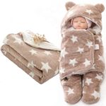 First Kick Baby Blankets New Born Combo Pack of Wearable Blanket and Star Wrapper Durable Fleece Polyester for Baby Boys and Baby Girls Pack of 2 Beige