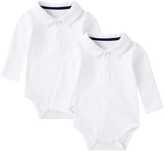 pureborn Baby Boys Polo Bodysuits Long Sleeve Organic Cotton One-Piece Outfits 2 Pack White 6-9 Months
