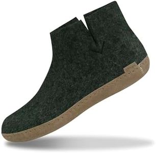 GLERUPS Boot Slippers Women and Men with Leather Sole | Unisex Wool Slipper Boots with Leather Sole | Comfy Men's and Women's Slipper Boots, Forest, 6 Women/5 Men