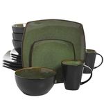 Gibson Soho Lounge Square Reactive Glaze Stoneware Dinnerware Set, Service for 4 (16pc), Green