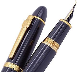 Jinhao 159 Fountain Pen, Fude Pen Bent Nib, Black Lacquer Gold Trim Big Heavy Pen with Pouch and Ink Converter