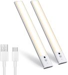 HELLYMOON LED Kitchen Under-Unit Light, LED Cabinet Lighting 30 cm with Motion Sensor, LED Light Strip, Kitchen Cabinet Light, 3 Colour Modes, Dimmable, USB Rechargeable for Wardrobe, Stairs (Pack of 2)