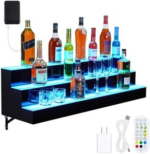 GarveeHome LED Lighted Wine Bottle Display Rack, 3 Tier 30 Inch Lighted Home Bar Rack with Remote & App Control, 16 Colors, 4 Modes, USB Supported, Acrylic Lighting Shelf