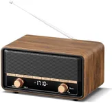 Audiocrazy Wooden Alarm Clock Radio for Bedroom with AM/FM Radio | Bluetooth Speaker | 80 Station Presets | Tap to Snooze | Sleep Timer | LCD Display, for Home,Office (Walnut Deep)