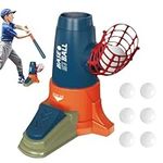 zwxqe 2-in-1 Baseball & Tennis Pitching Machine with 6 Balls - Hand Press Step-on Automatic Pitching Machine - T Ball Sets for Kids Ages 3-8 Years - Perfect for Budding Athletes