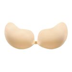 Lizzy 1pc Push Up Bra for Women Breathable & Skin Friendly Sticky Invisible Adhesive Strapless & Backless Bra Party Underwire Padded Comfort Everyday Bra (UK, Cup & Band, D, Standard, Beige)