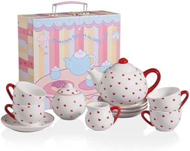 Sweejar Porcelain Tea Set for Little Girls,Kitchen Toys Tea Party Set for Kids Toddler Kitchen Pretend Toy Include Children Teapot, Cup & Saucer Set of 4, Sugar Bowl and Cream Pitcher(Love)