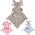 Personalized Baby Blanket Lovey with Custom Embroidered Name - Super Soft Security Blankets for Babies - Stuffed Elephant Baby Security Blanket Snuggle Toy - Soothing Loveys for Babies Boy and Girl