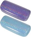 Heyu-Lotus Hard Shell Eyeglasses Case, 2 Pcs Glitter PU Leather Glasses Case Bling Protective Sunglasses Case for Women Men Girl