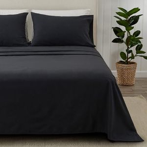 Great Bay Home 100% Turkish Cotton Twin Flannel Sheets Set | Deep Pocket, Soft Sheets | Warm, Double Brushed Bed Sheets | Pre-Shrunk & Anti-Pill Flannel Sheets (Queen, Black)