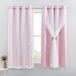 NICETOWN Blackout Curtains for Bedroom - Stars Cut Out Curtains for Kids Nursery Girls Living Room Thermal Curtains Drapery with Eyelet for Windows, 2 Panels, W52 x L63 Inch (132x160 cm), Pink